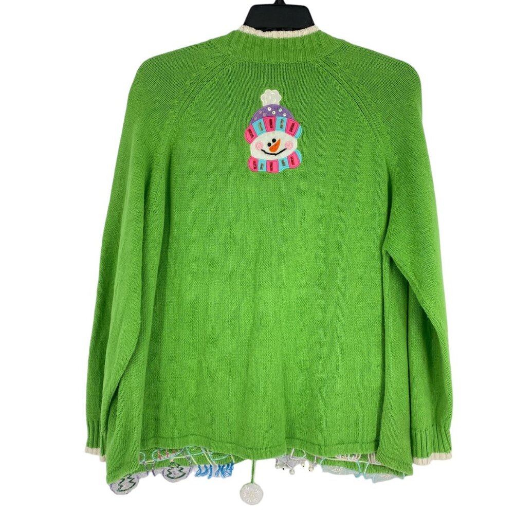 Tiara International Xmas Sweater 26/28 Green Zip Front Snowmen Cozy Holiday Wear - Picture 5 of 13